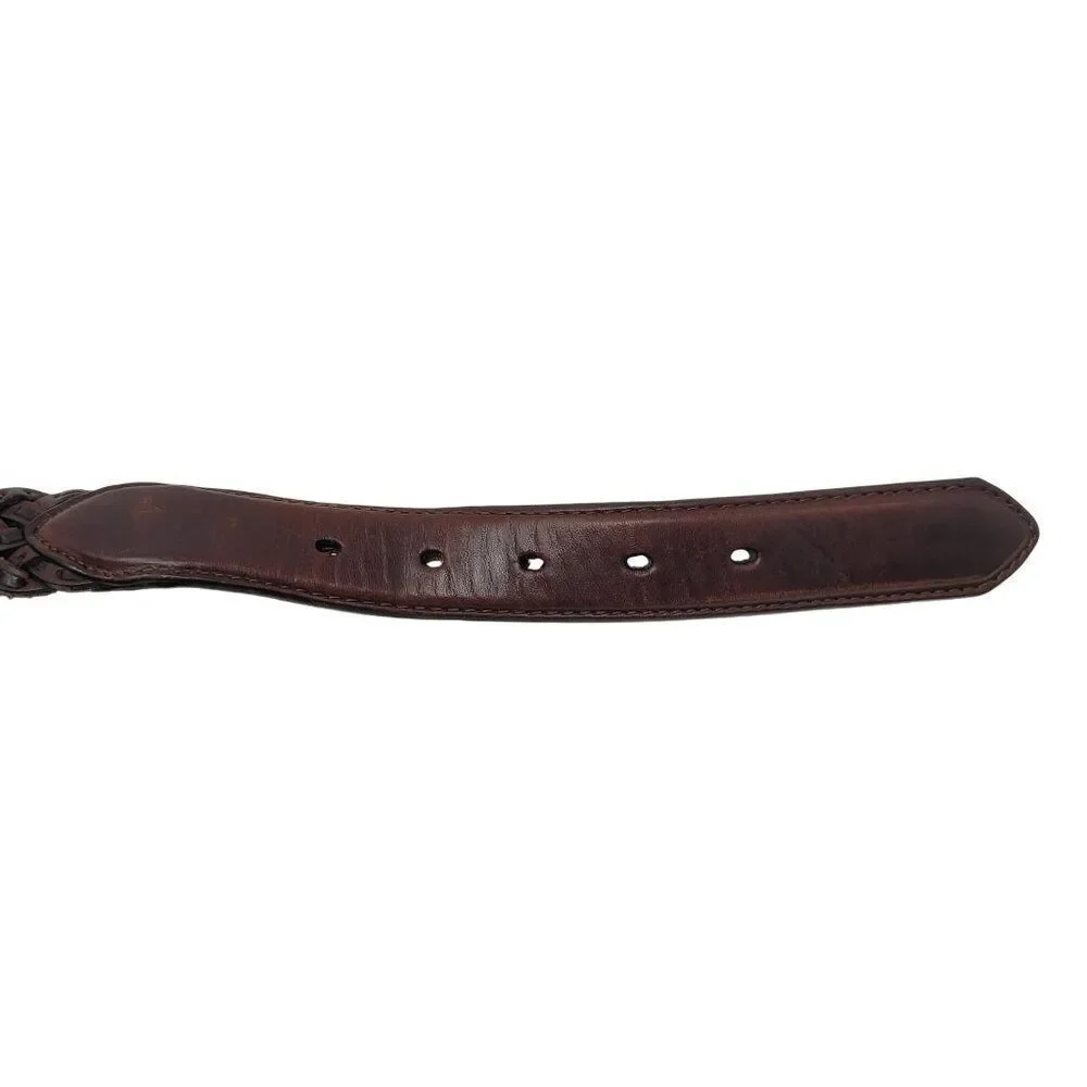 Vtg Brighton Mens Braided‎ Leather Belt 36 Brown Silver Buckle Weaved Country